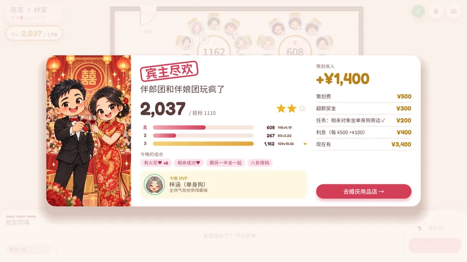 结算：宾主尽欢